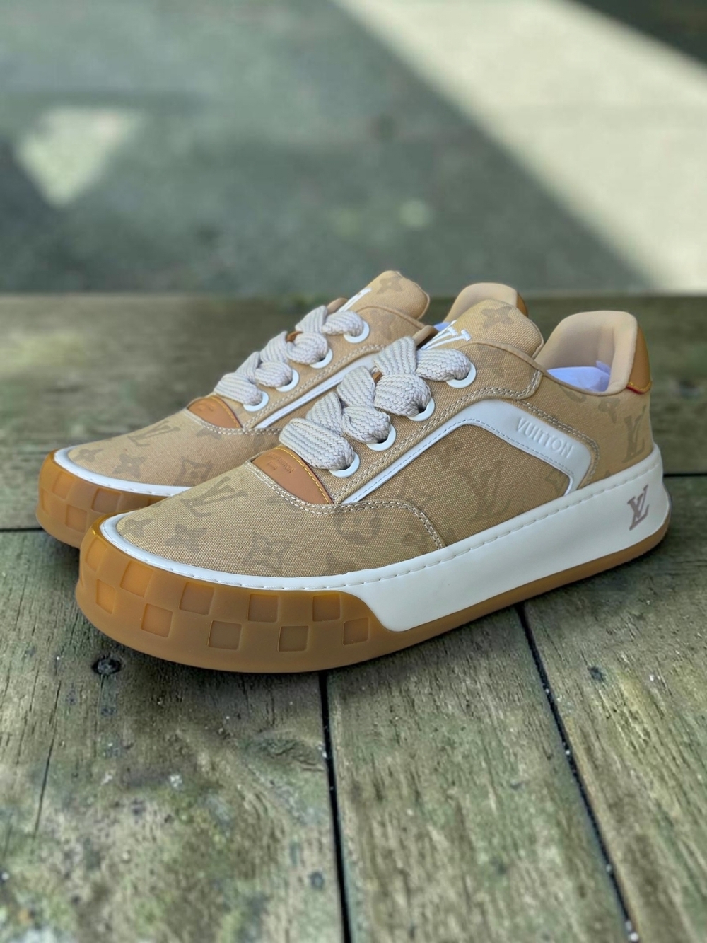Louis Vuitton Beige Tilted  Low-Top Sneakers Size US 11 / EU 45